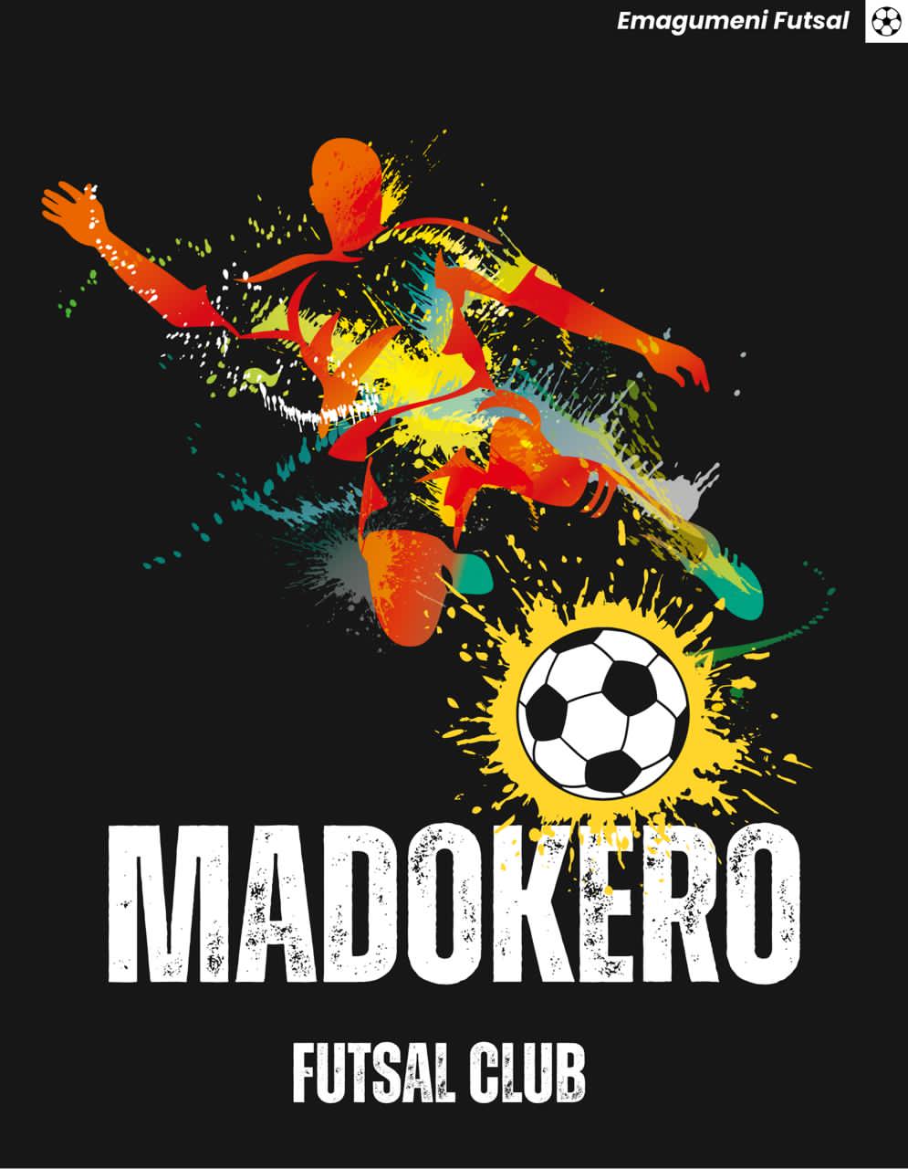 Madokero Futsal Club artwork — a player striking the ball in a burst of paint